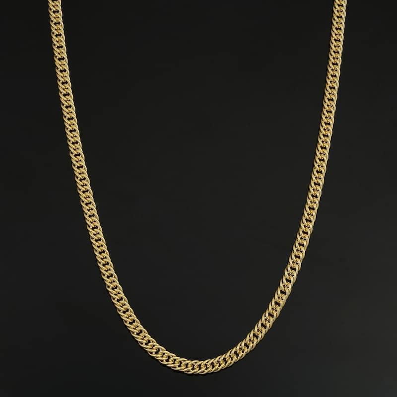 Solid 14k Yellow Gold Filled 4.3 mm Double Curb Link Chain Necklace For Men and Women