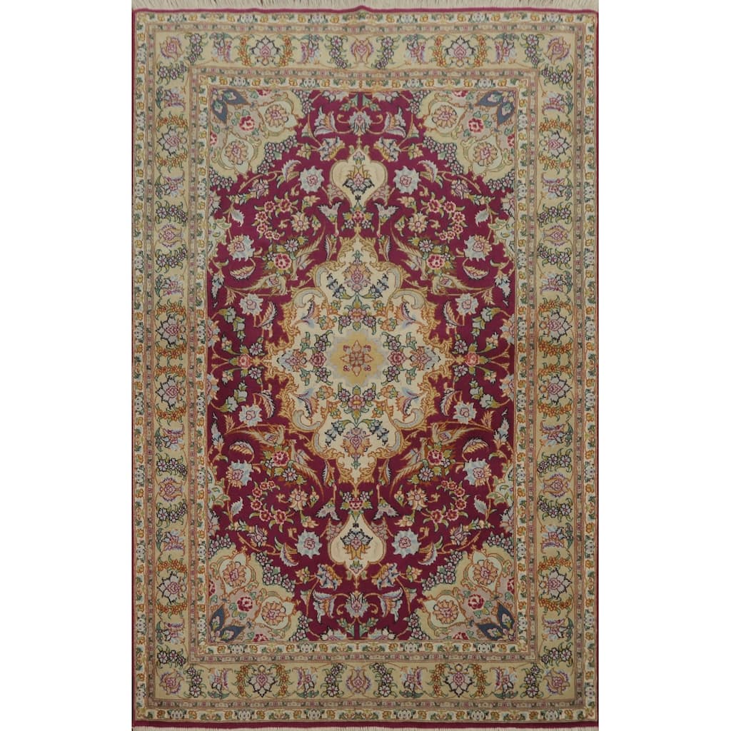 Hand Knotted Oriental 100% Wool Carpet Traditional Floral Red Sumak Area Rug - 5' 0'' X 3' 5''