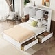 preview thumbnail 3 of 8, Queen Size Platform Bed with Storage Headboard, 4-Drawers, and Built-in Shelves, Sturdy Pine Wood Kids Bed Frame, White