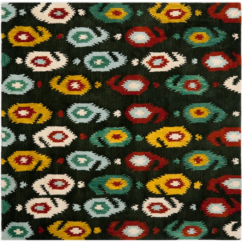 SAFAVIEH Handmade Ikat Annuska Modern Wool Rug - 6' Square - Charcoal/Multi