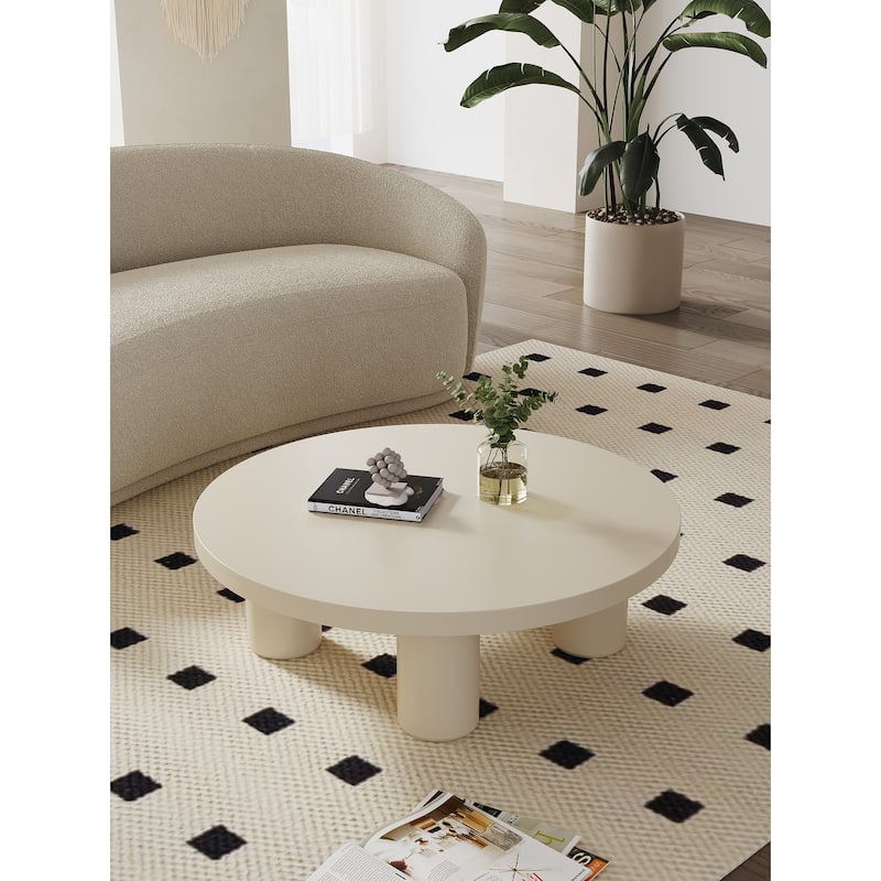 Modern Small Round Low Table Creamy White Coffee Table for Indoor Decor