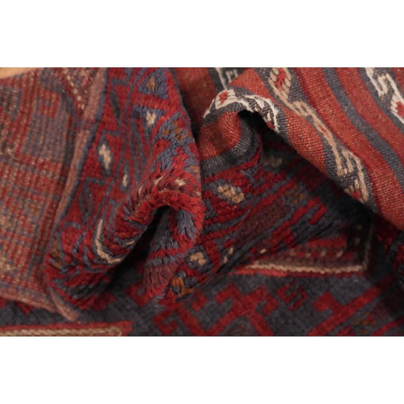 Hand Knotted Oriental 100% Wool Carpet Traditional Tribal Red Balouch Runner Rug - 8' 6'' X 2' 1''
