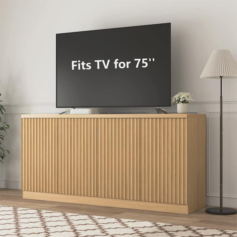 Buffet Cabinet with Storage, 62.60" Sideboard Cabinet with 4 Doors & Shelves, Wooden Bar Credenza Storage for Living Room