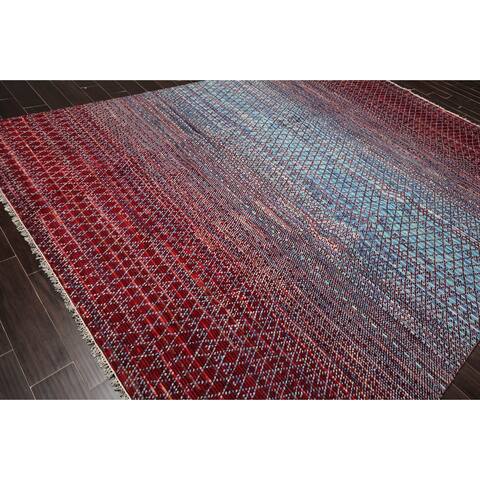 Hand-knotted Basketweave Seagrass Blue/Burgundy Wool Area Rug - 9 x 12 - 9' x 12'