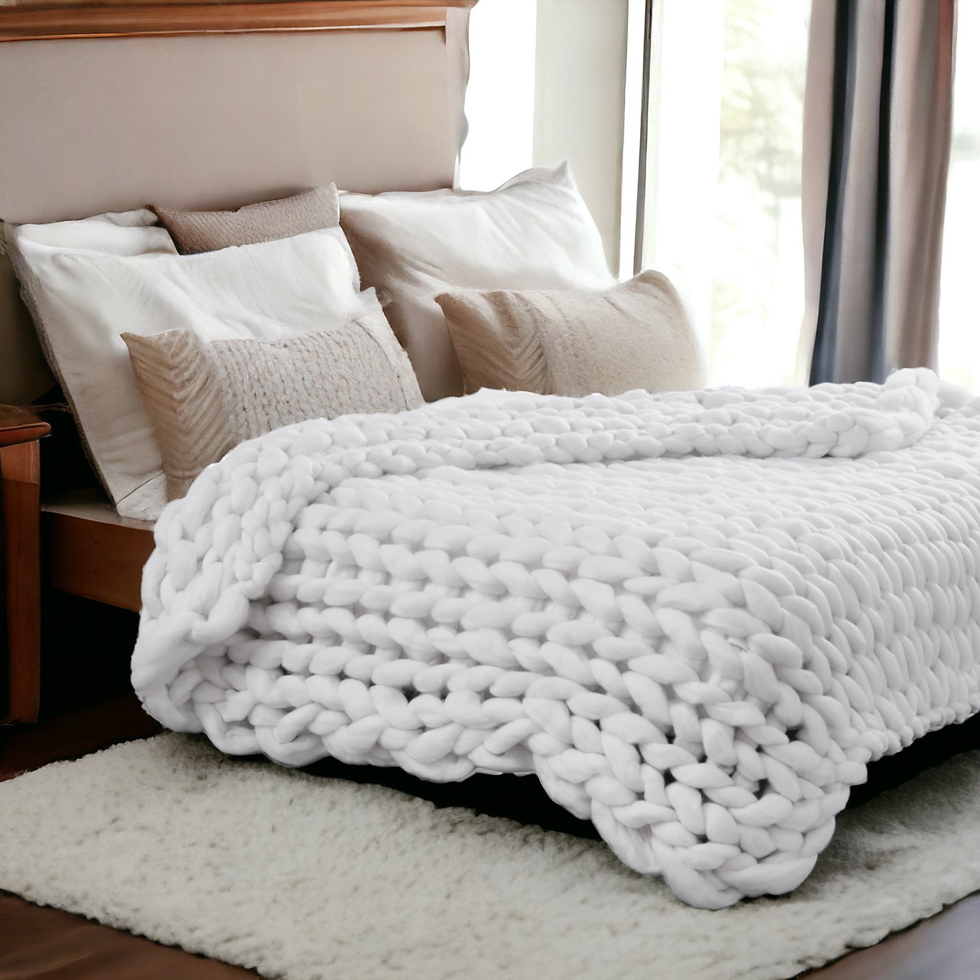 White chunky knit throw blanket online