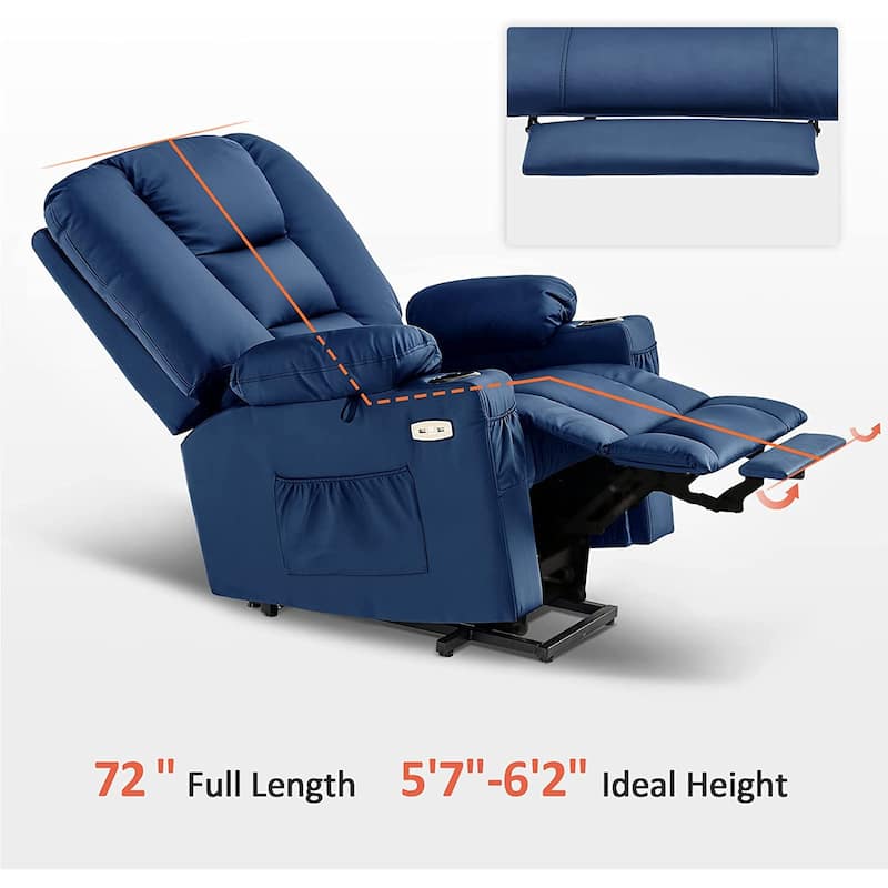 MCombo Large Lift Recliner Chair with Massage and Heat for Elderly, Extended Footrest, Cup Holders, USB Ports, Faux Leather 7539