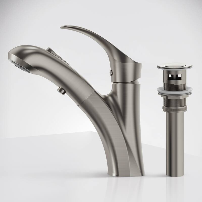 Single Handle Single Hole Pull-Out Basin Bathroom Faucet with Pop‑Up Drain - Brushed Nickel