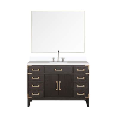 Laurel 48 in W x 22 in D Black Oak Single Bath Vanity, Cultured Marble Top, Faucet Set, and 46 in Mirror
