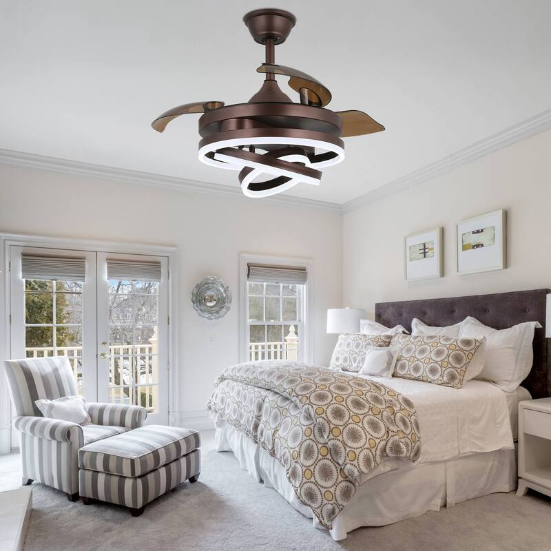 Bella Depot 42" Modern Retractable DIY Shape Ceiling Fan with Remote, 6-Speed Reversible Ceiling Fan with LED Light