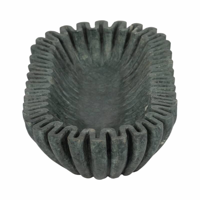 Decorative Wavy Marble Bowl with Ribbed Texture -Home Decor - 16", Tan