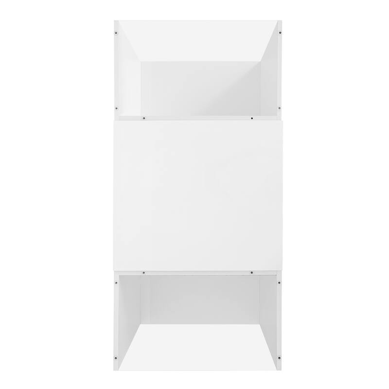 Modern Center Table with High-Gloss Finish and Glass Tabletop, Coffee Table with Open Storage Compartment and 2 Hidden Drawers