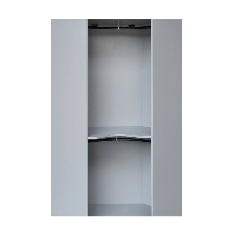 Polygonal Corner Wardrobe Armoire with Clothes Rail, Bedroom Wooden Wardrobe Storage Closets, Open Wardrobe for Bedroom