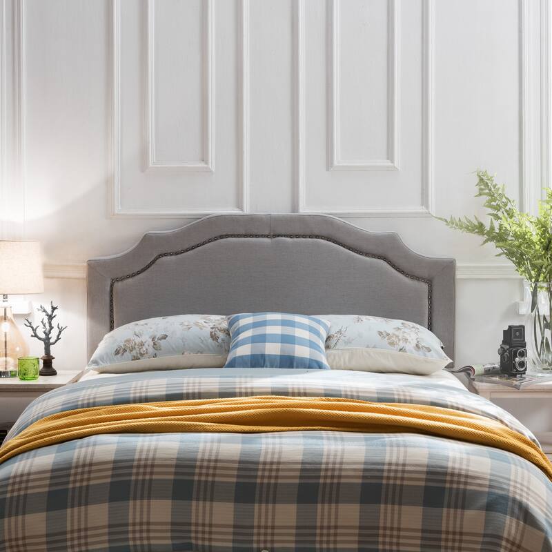 Upholstered Headboard Queen Size, Solid Wood Head Board with Durable Metal Legs - LIGHT GREY