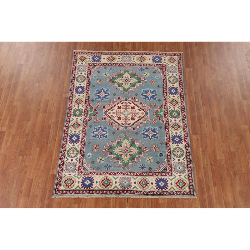 Light Blue Kazak Oriental Rug Hand-Knotted Living Room Wool Carpet - 4'10" x 6'7"