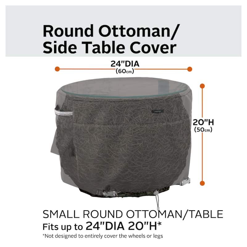 Classic Accessories Ravenna Round Patio Ottoman/Table Cover - Premium Outdoor Furniture Cover with Water Resistant Fabric - 24"DIA x 20"H