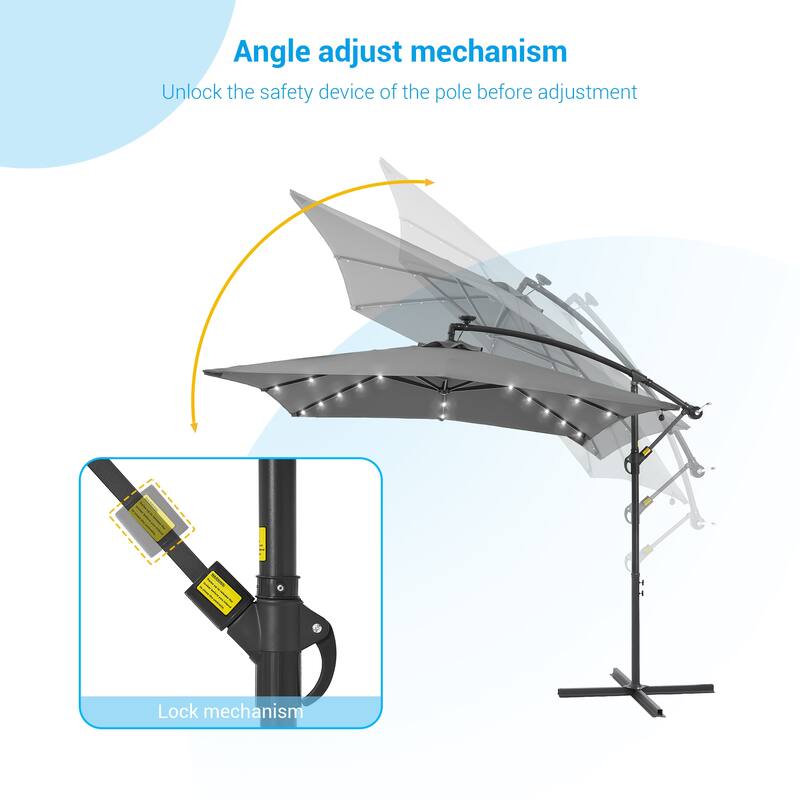 LIVOOSUN 8.2Ft LED Patio Umbrella,Outdoor Offset Market Umbrellas