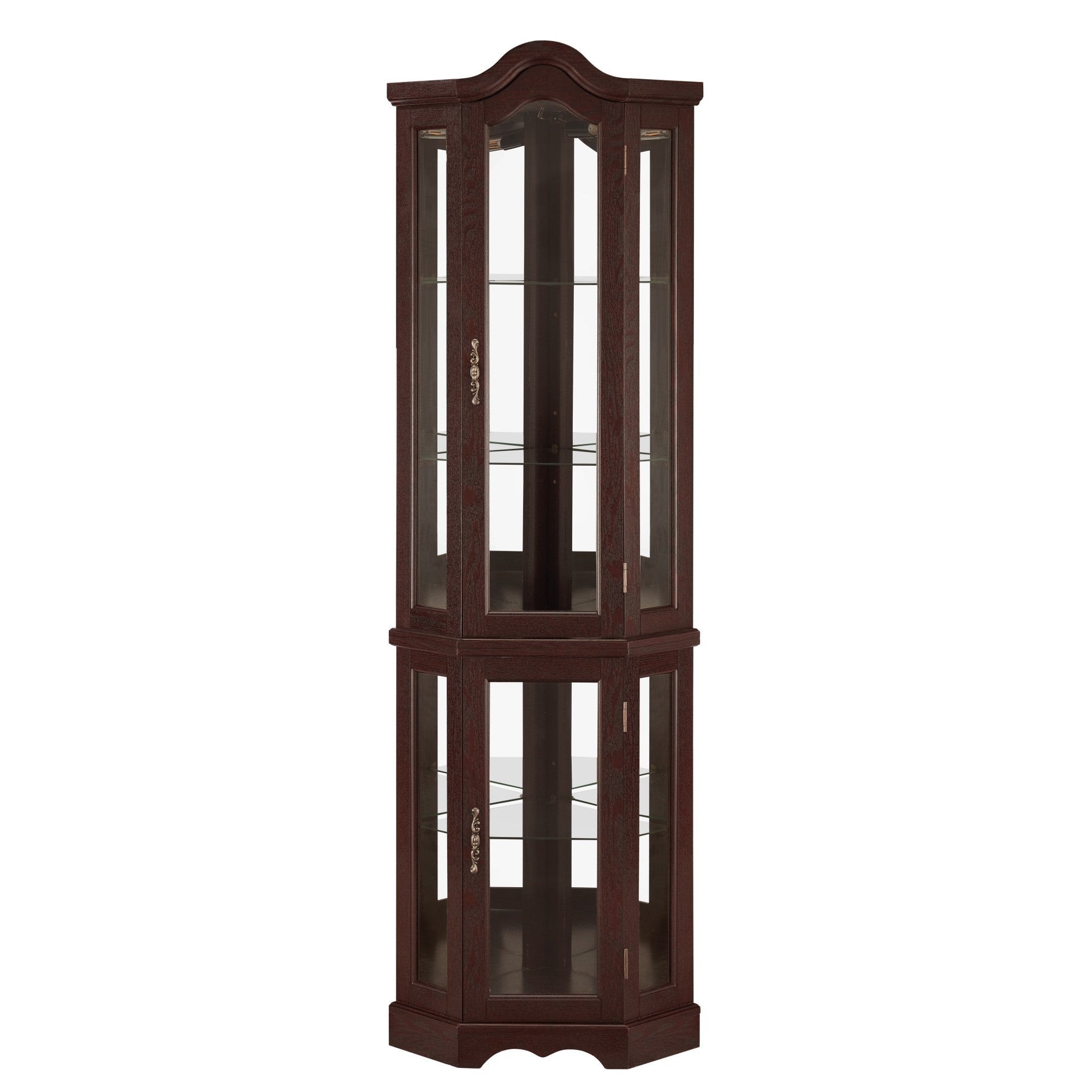 Curio Cabinet Lighted Glass Display Curio Cabinet w/Tempered Glass Doors and Shelves, Crown Corner Cabinet with Bulb