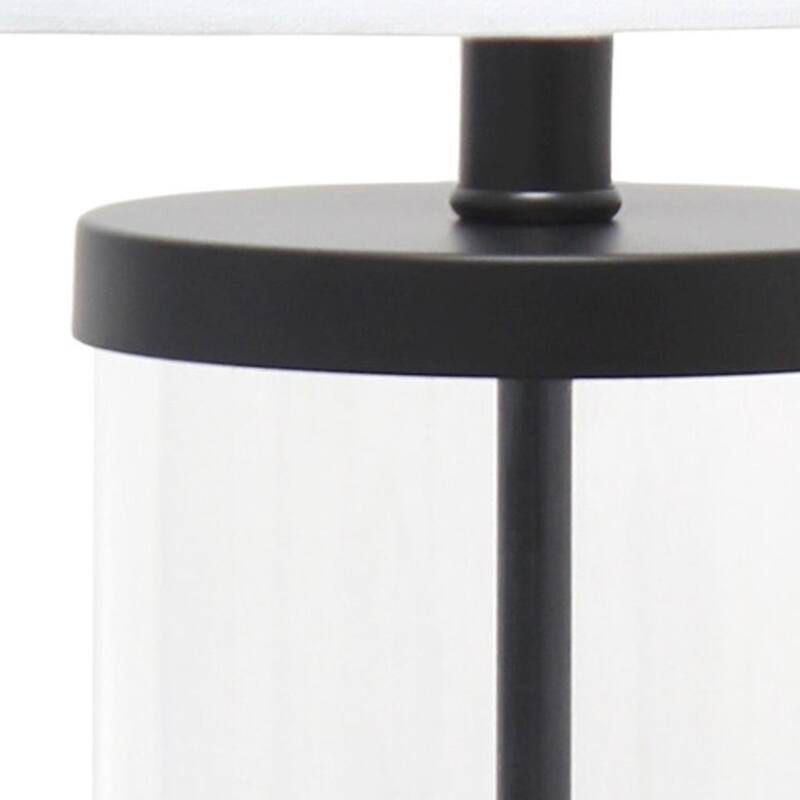HomeRoots 28" Clear And Black Glass And Metal Table Lamp With White Drum Shade - 14.00 in. x 27.50 in. x 14.00 in.