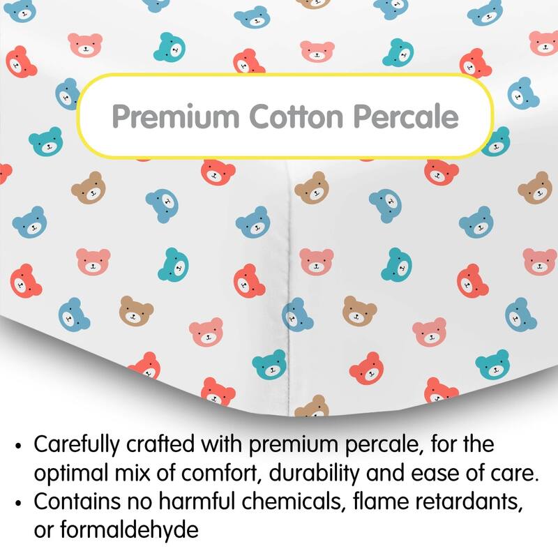 BreathableBaby Cotton Percale Fitted Sheet, For 52" x 28"/132 x 71 cm Crib & Toddler Bed Mattress, Prints (2-Pack)