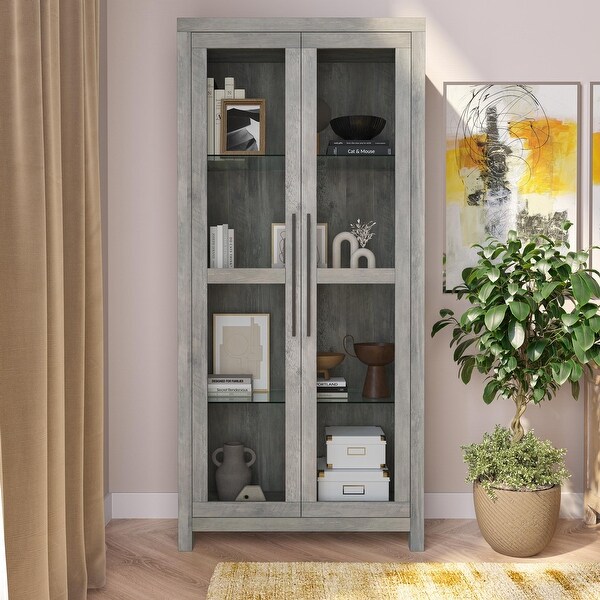 BELLEZE Avalon Curio Cabinet with Tempered Glass Doors On Sale Bed Bath Beyond 36981818