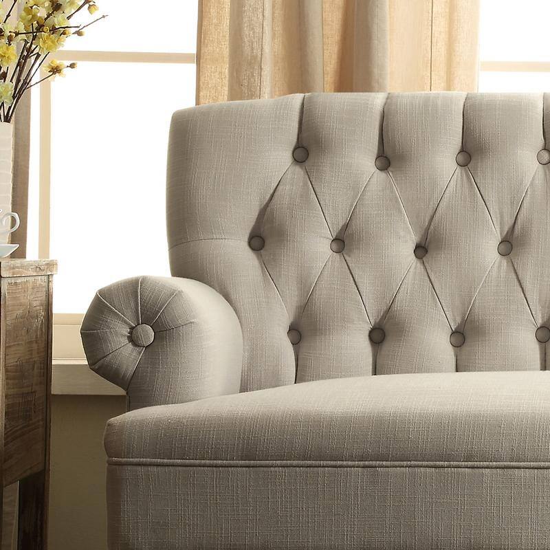 Moser Bay Arete Upholstered Tufted Settee Chesterfield Style Loveseat, Velvet or Linen