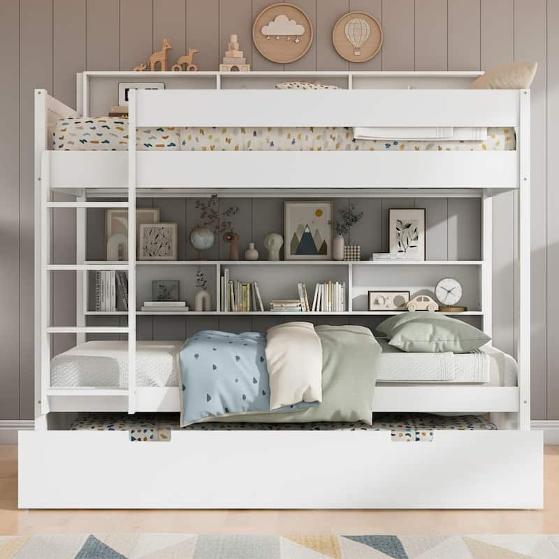 Bunk Bed with Trundle & Dual-Side Storage Shelves by Harper&Bright Designs