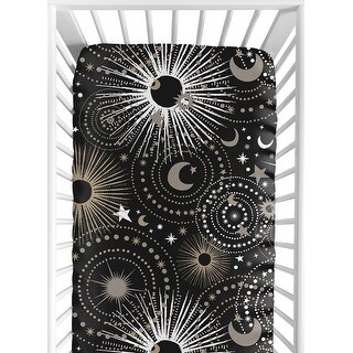 Sweet Jojo Designs Black Space Moon and Stars Boy, Girl, Unisex/Gender Neutral Fitted Crib Sheet - Gold & Silver Celestial, Sky