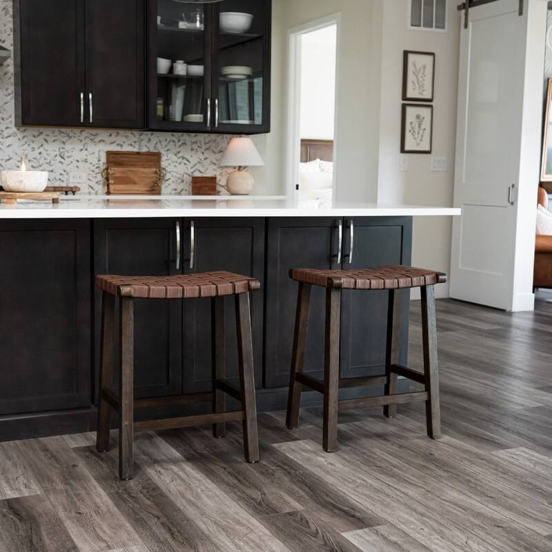 Maven Lane Noah Backless Kitchen Dining Stool with Vegan Leather