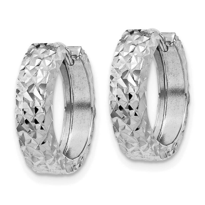 Curata 14k White Gold Diamond-Cut Hinged Hoop Earrings (6mm x 16mm)