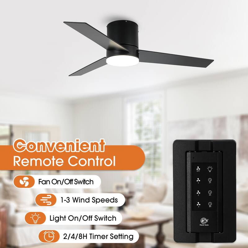 Modern 48" Wood 3-Blade LED Hugger Ceiling Fan with Remote - N/A