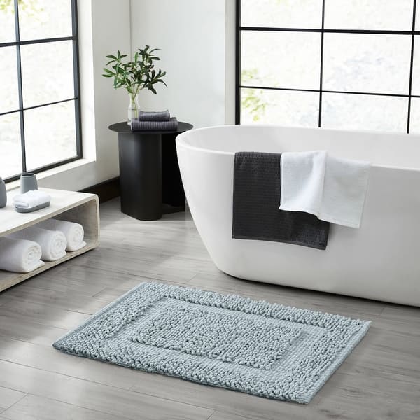Sophie Border Ultra-plush Chenille Non-Slip Cotton Bath Mat - 17 x 24 - Pale Blue