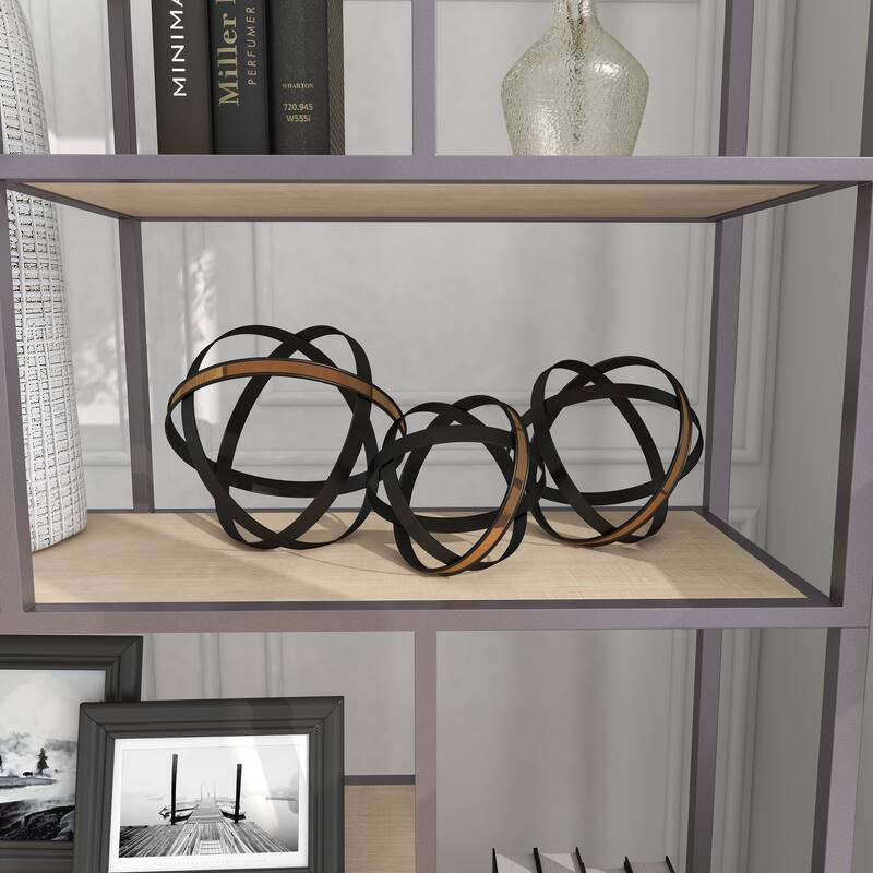 Black Metal Geometric Decorative Sculpture with Gold Accents (Set of 3)