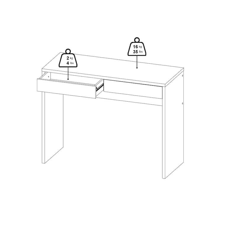 Writing Desk - Compact Hickory Desk with 2 Drawers - Scandinavian Style Workstation