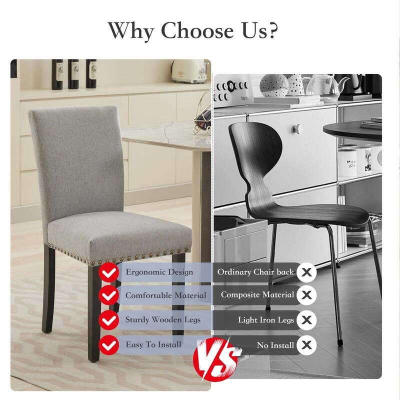 Upholstered Dining Chairs Set of 2, Fabric Parsons Dining Room Chair with Nailhead Trim and Sturdy Wood Legs