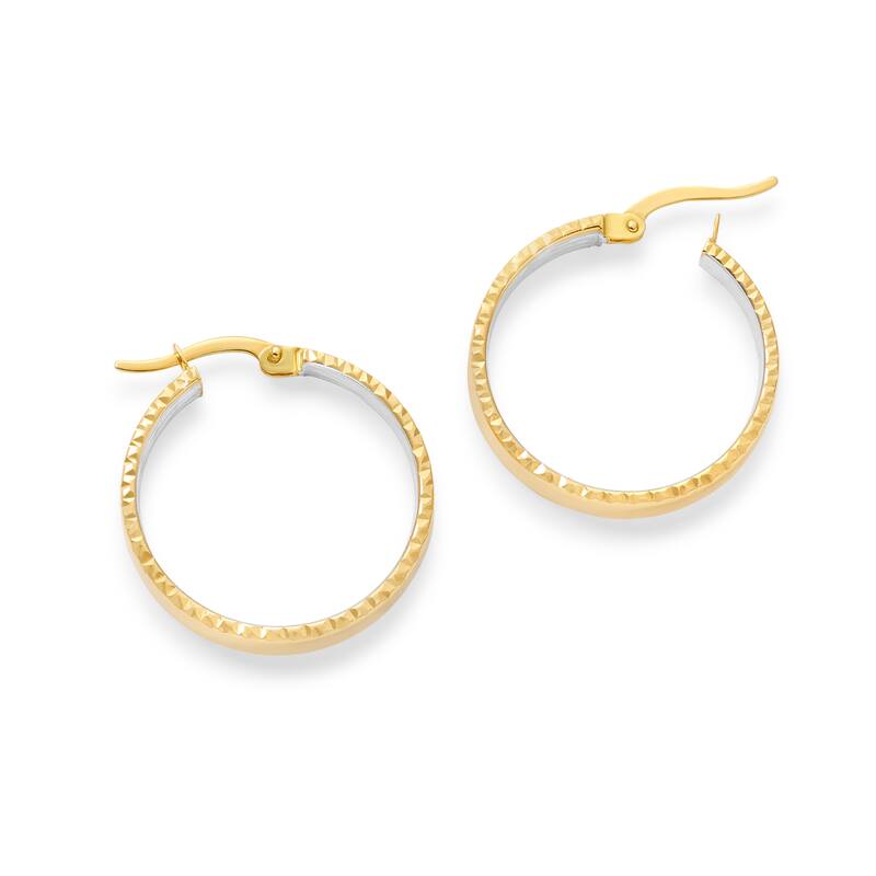Clover 14K Two-Tone High-Polish & Diamond-Cut Hoop Earrings