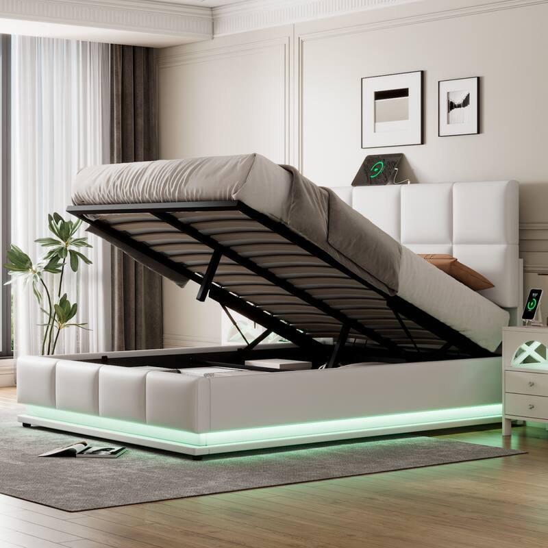 Full Size Tufted Upholstered Platform Bed with Hydraulic Storage System