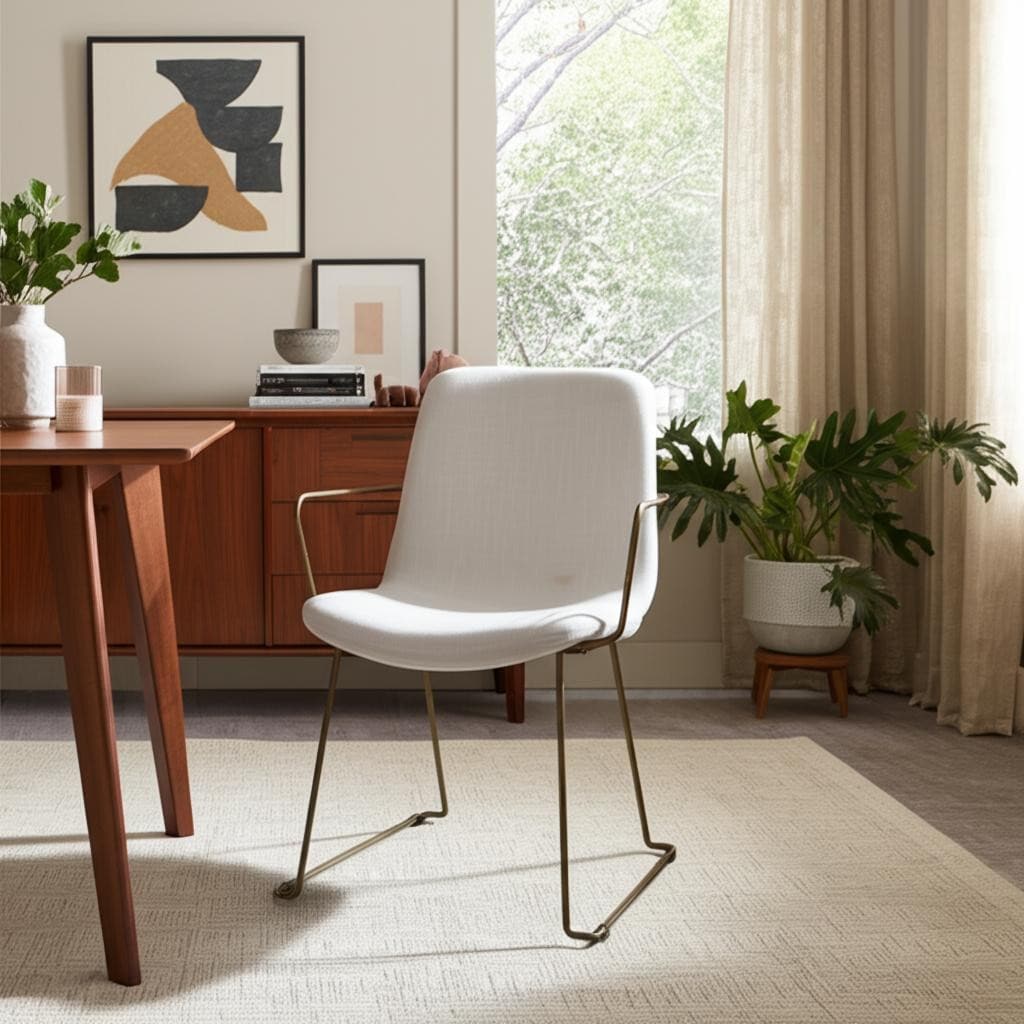 HomeRoots Beige and Gold Fabric and Wood Dining Arm Chair - 24.80 in. x 34.65 in. x 22.44 in.