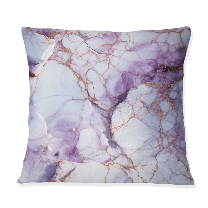 Designart "Crystal Vein Gold And Purple Marble Pattern" Marble Printed Throw Pillow