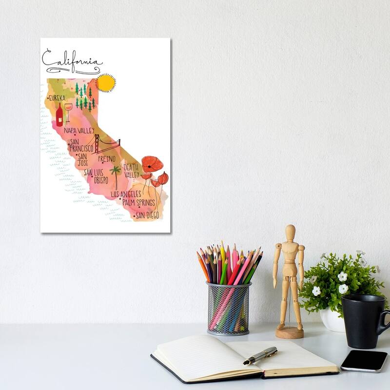 iCanvas "California Map" by Sara Franklin Canvas Print - 12x8x0.75