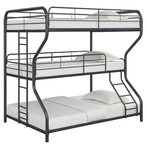 slide 2 of 10, Modern Triple Bunk Bed - Full/Twin/Full - Space-Saving Steel Frame Black - Full