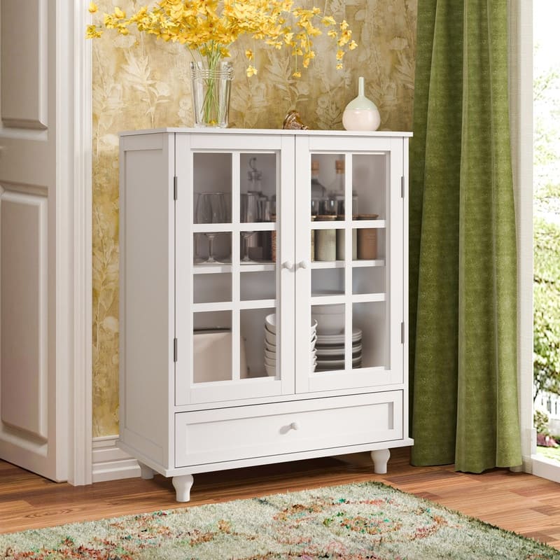 Modern Buffet Cabinet with Adjustable Shelves and Display Glass Doors for Versatile Living Room Storage