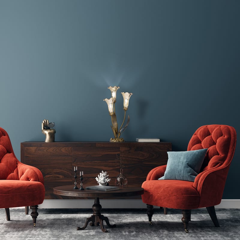 21.75-inch Antique Brass and Mercury Glass 3 Lily Uplight Accent Lamp - 11" x 10.5" x 21.75"