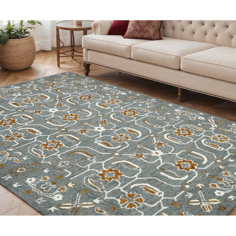 HomeRoots Floral Medallion Traditional Rectangle Area Rug - 96.00 in. x 60.00 in.  x 0.40 in.