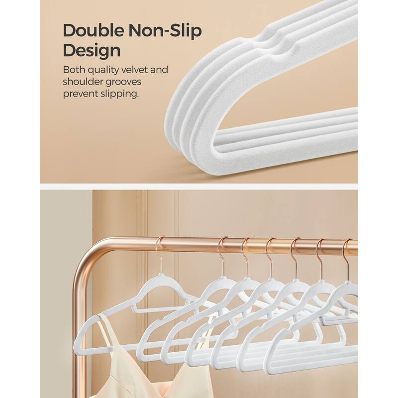 Clothes Slim Velvet Hanger with Rose Gold Swivel Metal Hook and Shoulder Notches Perfect for Heavy Coats or Camisoles