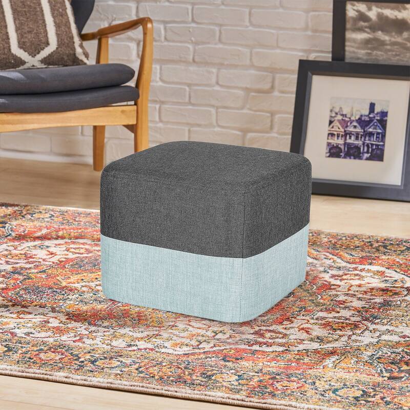 Adeco Square Fabric Ottoman Two-Color Stitching Footrest Stool
