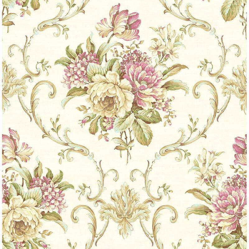 Seabrook Designs Fedelma Floral Cameo Unpasted Wallpaper - 20.5 in. W x 33 ft. L - Shortbread & Mauve