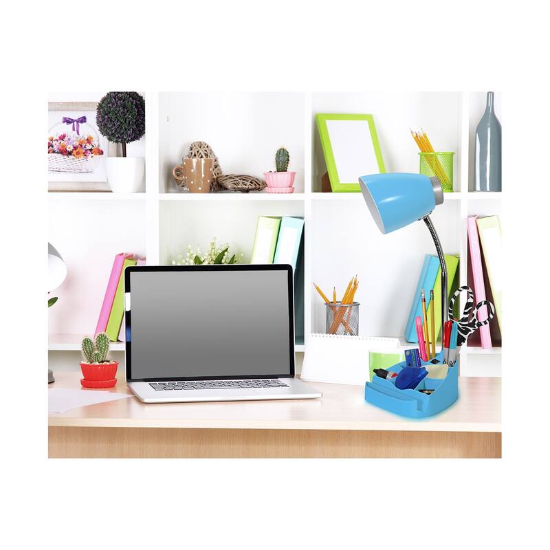 18.5 in. Chrome Finish Table Lamp with Blue Shade, Desk Lamp for Writing and Computer Desks