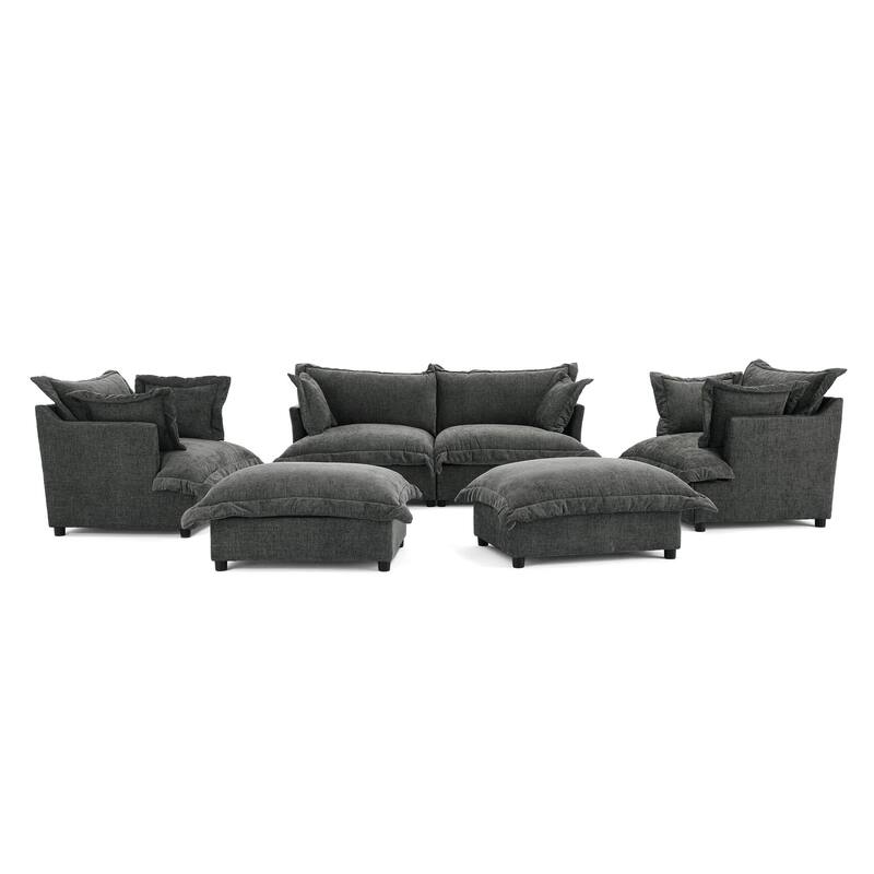 6 Piece Oversized Chenille Comfy Cloud Modular Sectional Sofa Set