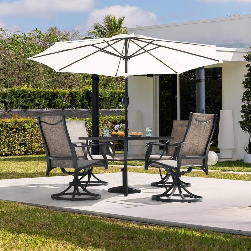 Patio 5-Piece Aluminum Dining Set with Textilene Swivel Chairs