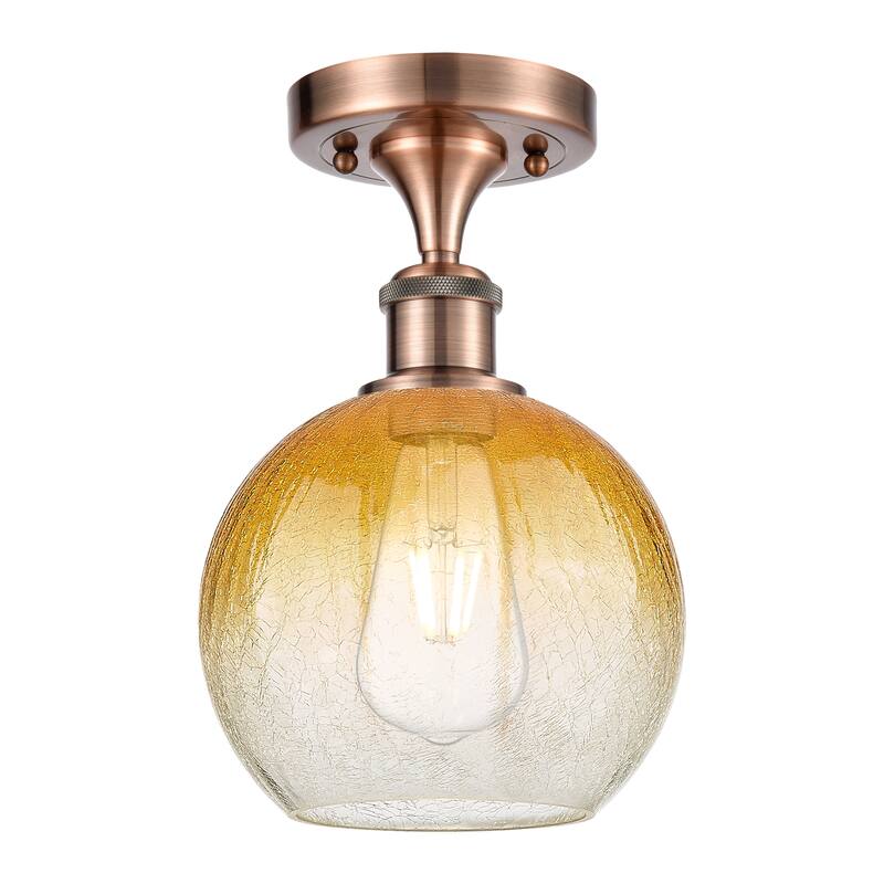 Innovations Lighting Endless Possibilities Ballston - Brookhaven Globe - 1 Light 8" Semi-Flush Mount - Antique Copper/Amber